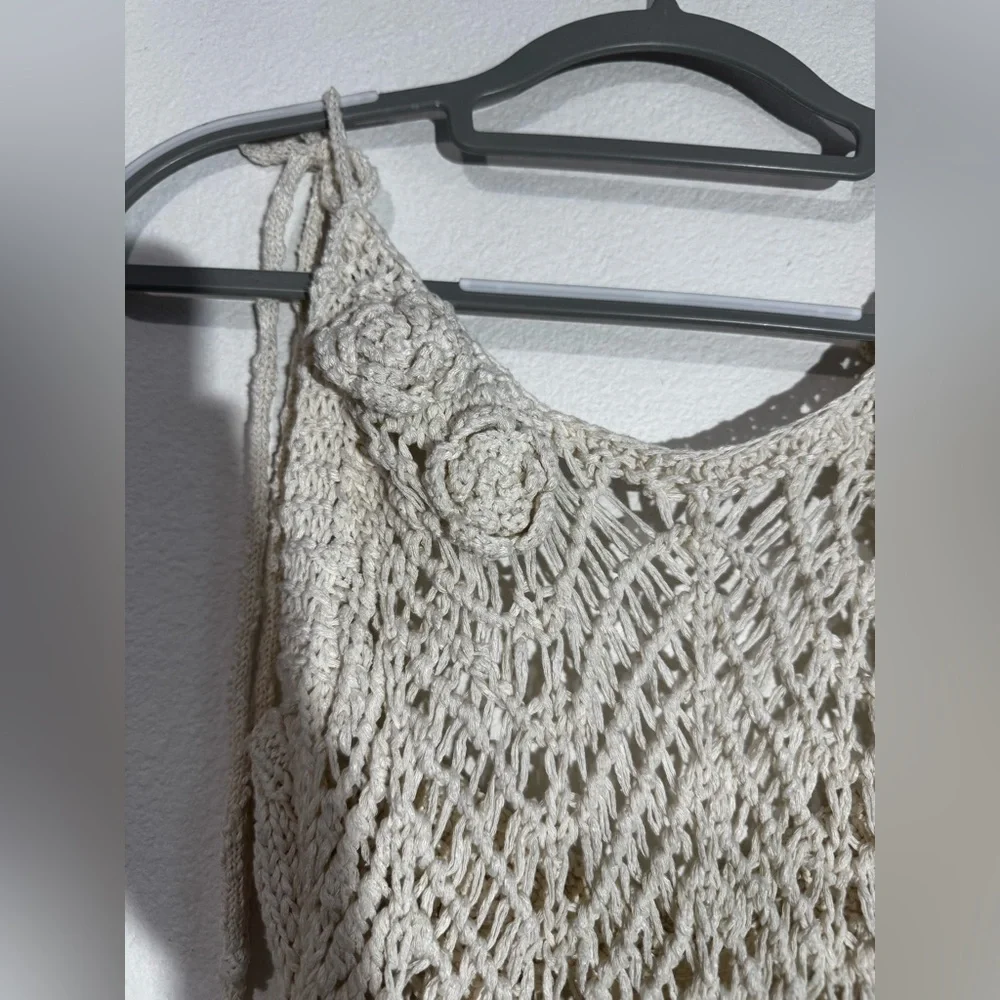 LULUS Coastal Charisma Ivory Crochet Rosette Tie Strap Swim Cover Up